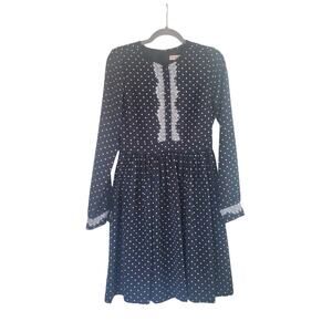 Brooks Brothers Red Fleece Black White Polka-dot Lace Cottage Mini Dress, Size 4